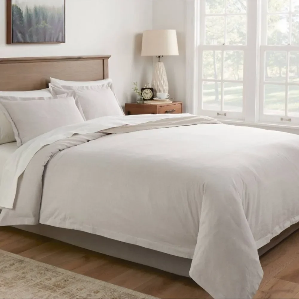 Full/Queen Cotton Linen Chambray Duvet Cover & Sham Set Light Gray - Threshold‎